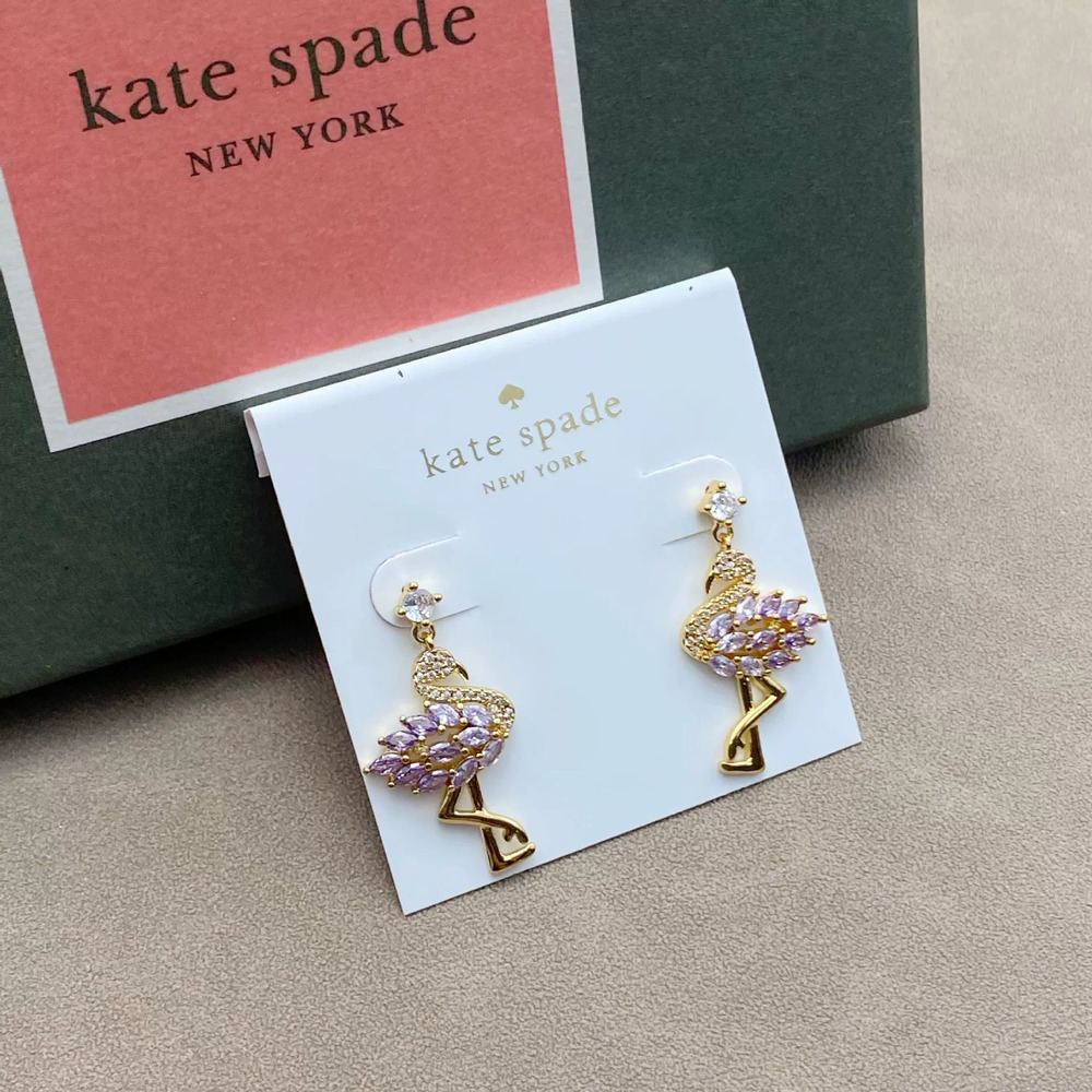 kate spade Gold Plated Flamingo Earrings Colorful Zircon Silver Post Drop